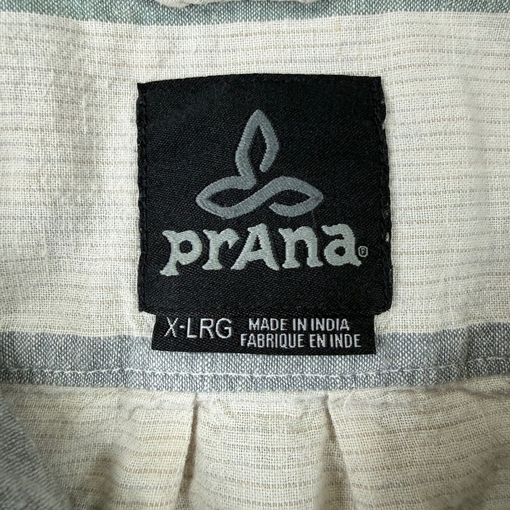 Prana Shirt Mens XL Hemp Organic Cotton Striped Short Sleeve Button Down Outdoor - Picture 6 of 8